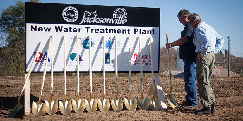 Sign and shovels for groundbreaking ceremony