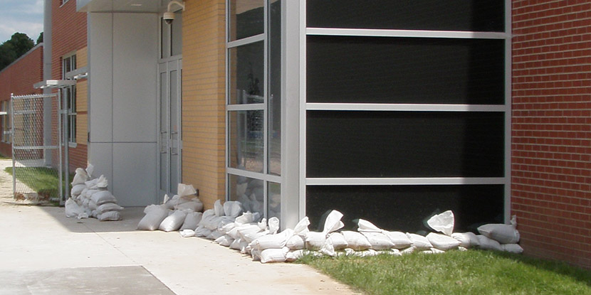 Sand bags outside a building